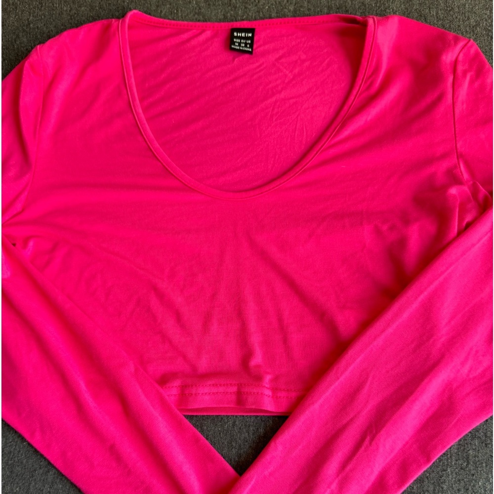 Long Sleeve Hot Pink Crop Top
